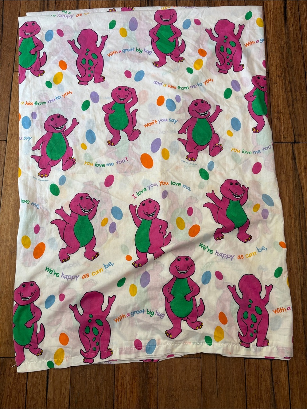 Barney Purple Dinosaur Twin Flat Sheet Vintage 1992 The Lyons Group I Love You